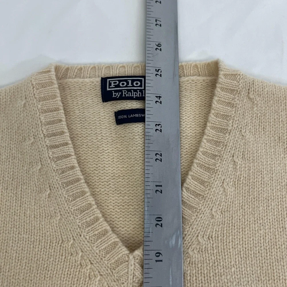Polo Ralph Lauren Sweater Vest Mens Large Beige Lambswool V Neck Knit‎ Pullover